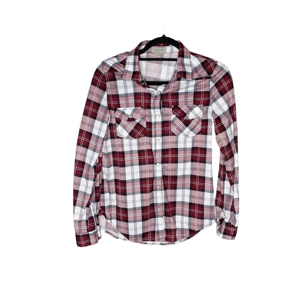 Passport Western Pearl Snap Plaid Button Up Shirt Womens Size M Red